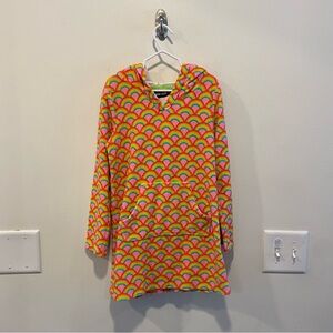 Lands' End Girls' Hooded Swim Cover-up rainbow scallop print size 6-7 years